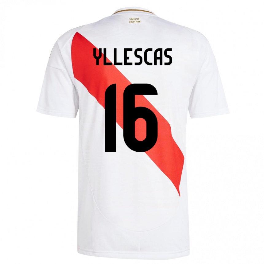 גברים כדורגל פרו Jhosenffer Yllescas #16 לבן ג'רזי ביתית 24-26