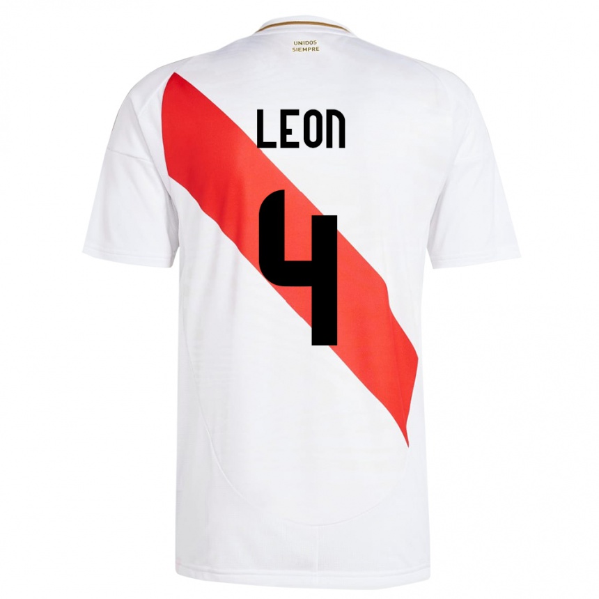 גברים כדורגל פרו Mía León #4 לבן ג'רזי ביתית 24-26