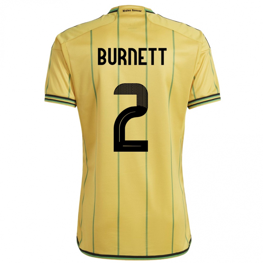גברים כדורגל ג'מייקה Theanna Burnett #2 צהוב ג'רזי ביתית 24-26