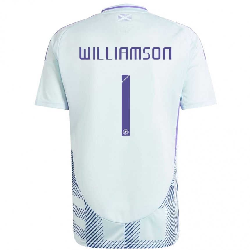 גברים כדורגל סקוטלנד Woody Williamson #1 כחול מנטה בהיר הרחק ג'רזי 24-26