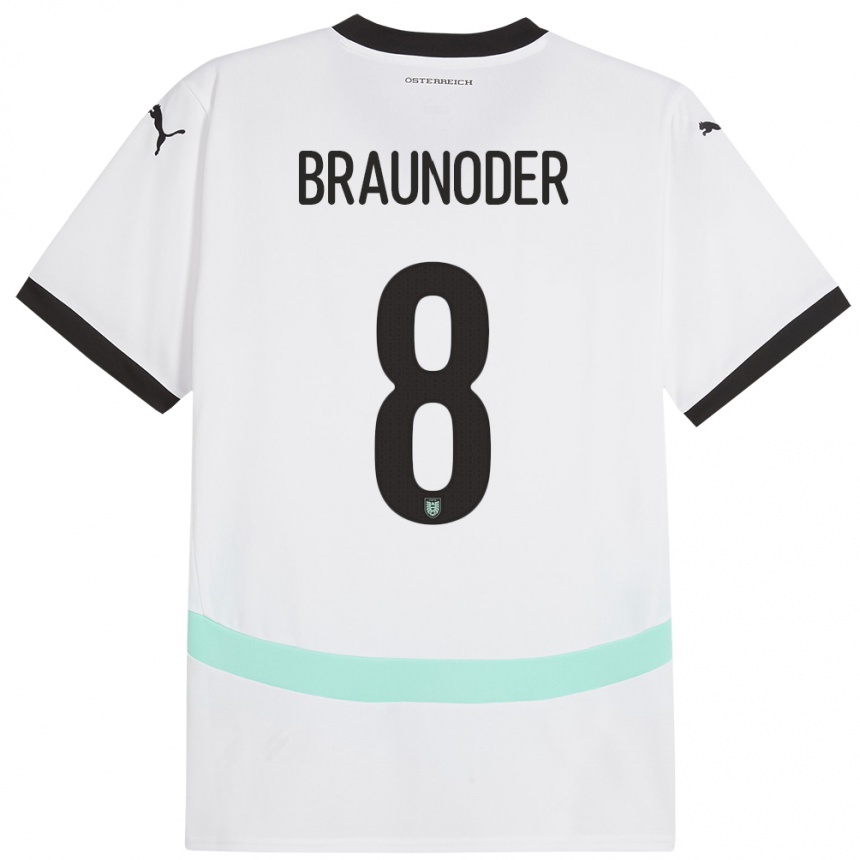 גברים כדורגל אוסטריה Matthias Braunöder #8 לבן הרחק ג'רזי 24-26
