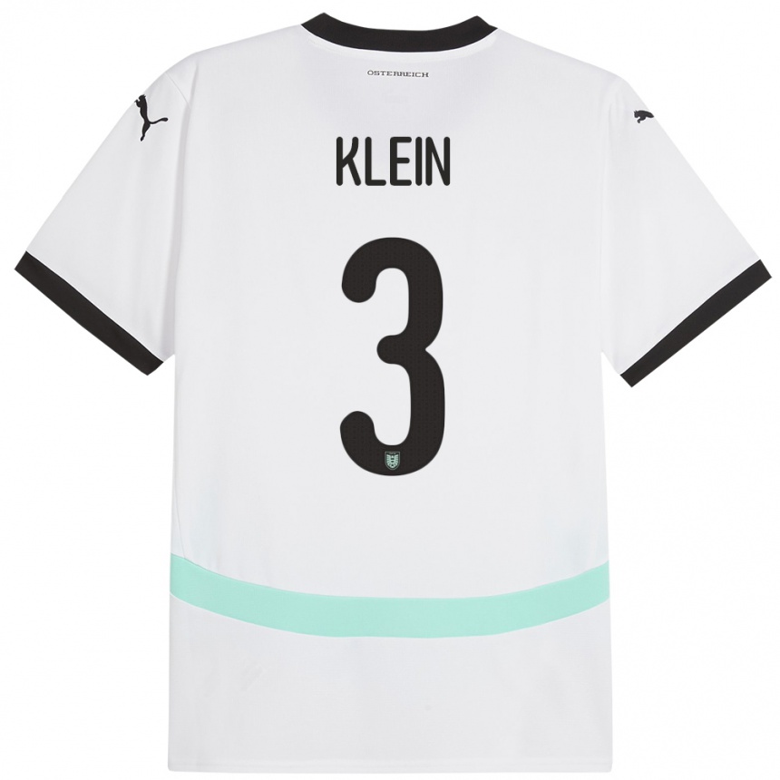 גברים כדורגל אוסטריה Jennifer Klein #3 לבן הרחק ג'רזי 24-26