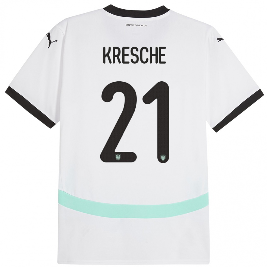 גברים כדורגל אוסטריה Isabella Kresche #21 לבן הרחק ג'רזי 24-26