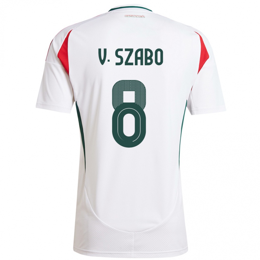 גברים כדורגל הונגריה Viktória Szabó #8 לבן הרחק ג'רזי 24-26
