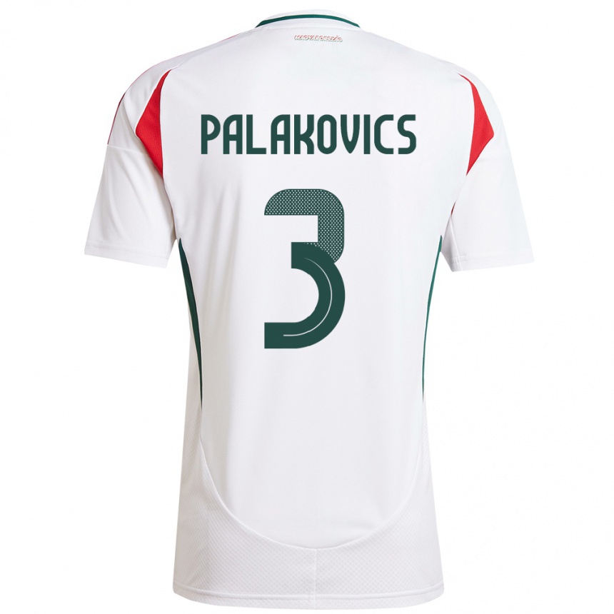 גברים כדורגל הונגריה Laura Palakovics #3 לבן הרחק ג'רזי 24-26