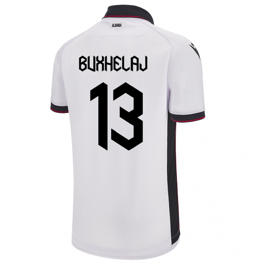 גברים כדורגל אלבניה Paulo Buxhelaj #13 לבן הרחק ג'רזי 24-26