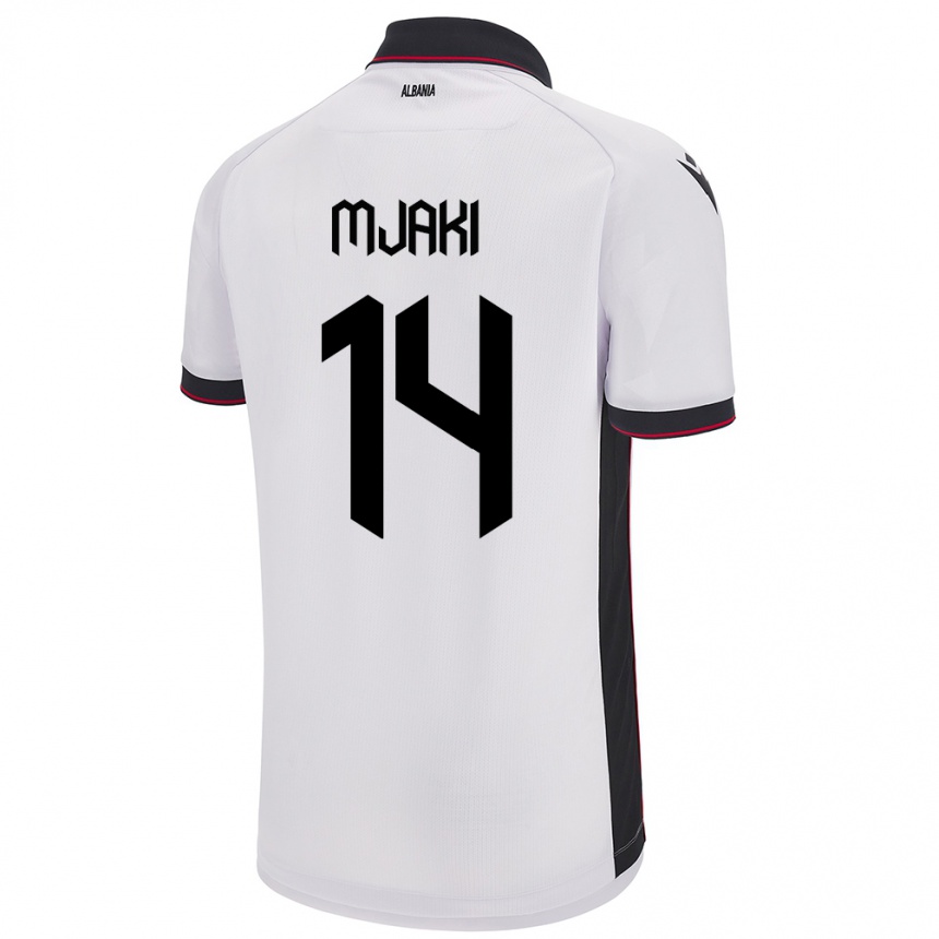 גברים כדורגל אלבניה Agan Mjaki #14 לבן הרחק ג'רזי 24-26