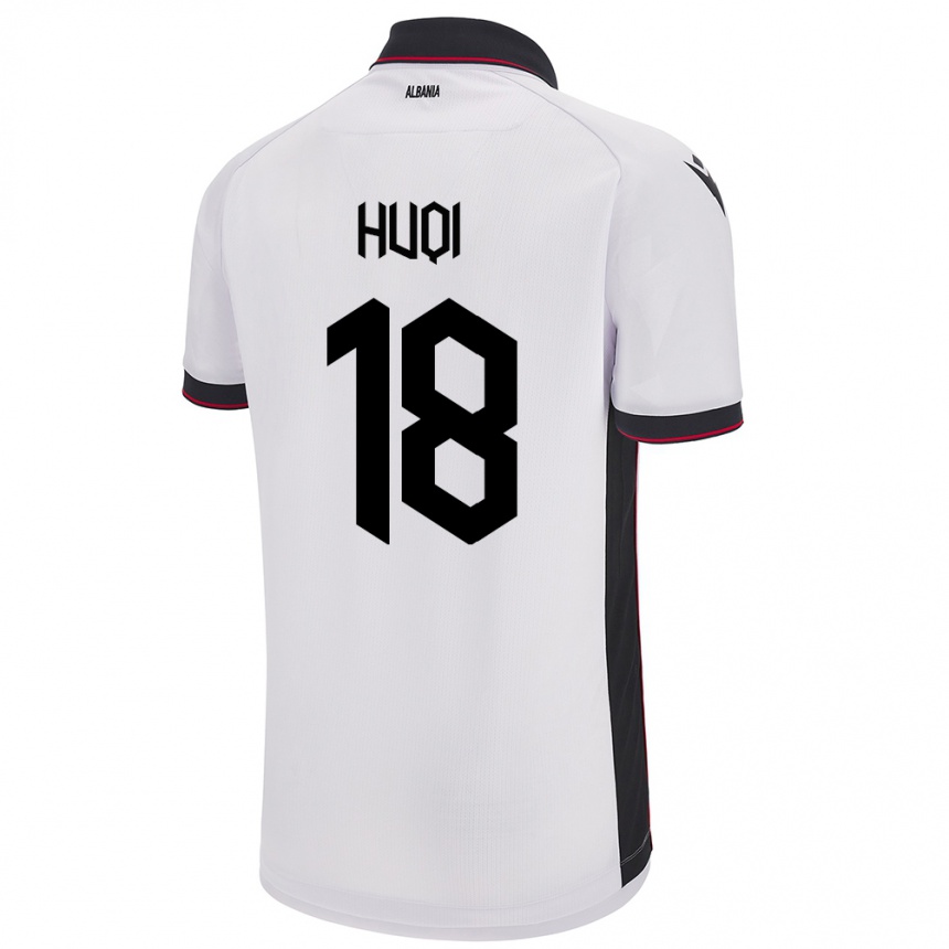 גברים כדורגל אלבניה Mattia Huqi #18 לבן הרחק ג'רזי 24-26