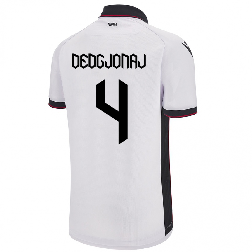 גברים כדורגל אלבניה Leonora Dedgjonaj #4 לבן הרחק ג'רזי 24-26