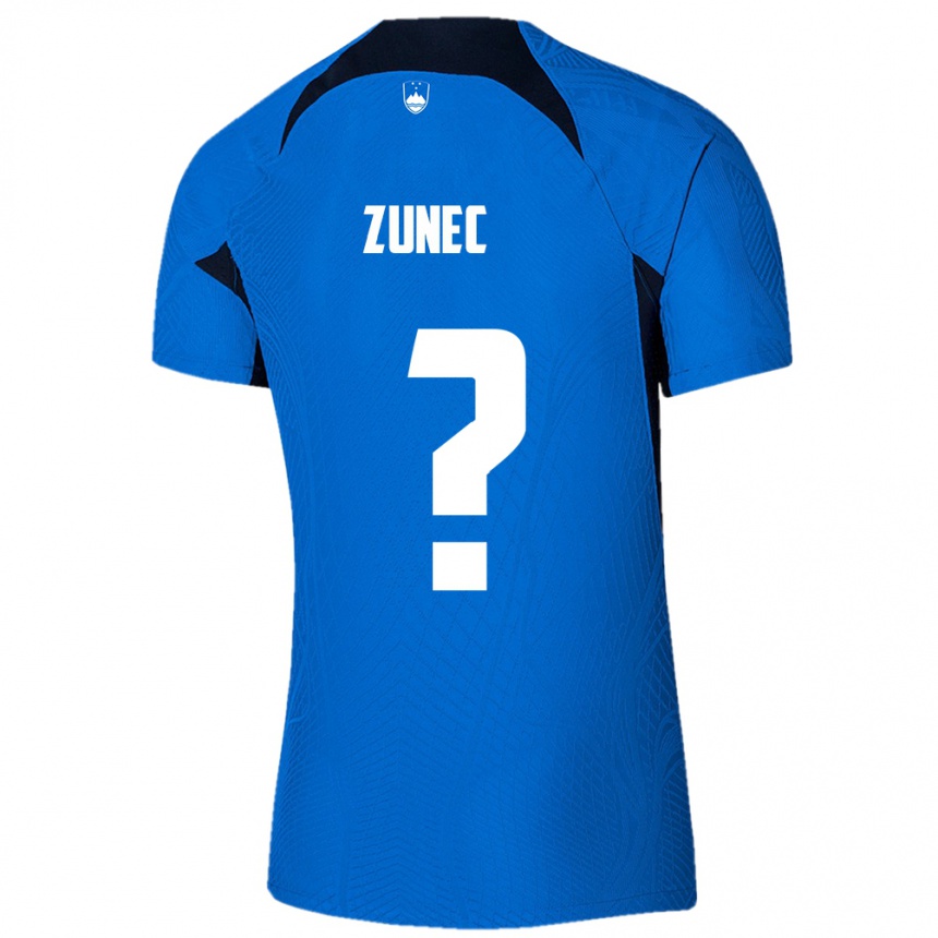 גברים כדורגל סלובניה Bor Zunec #0 כְּחוֹל הרחק ג'רזי 24-26