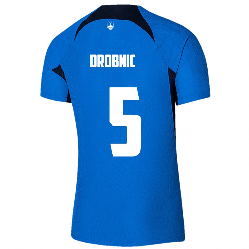 גברים כדורגל סלובניה Dominik Drobnic #5 כְּחוֹל הרחק ג'רזי 24-26