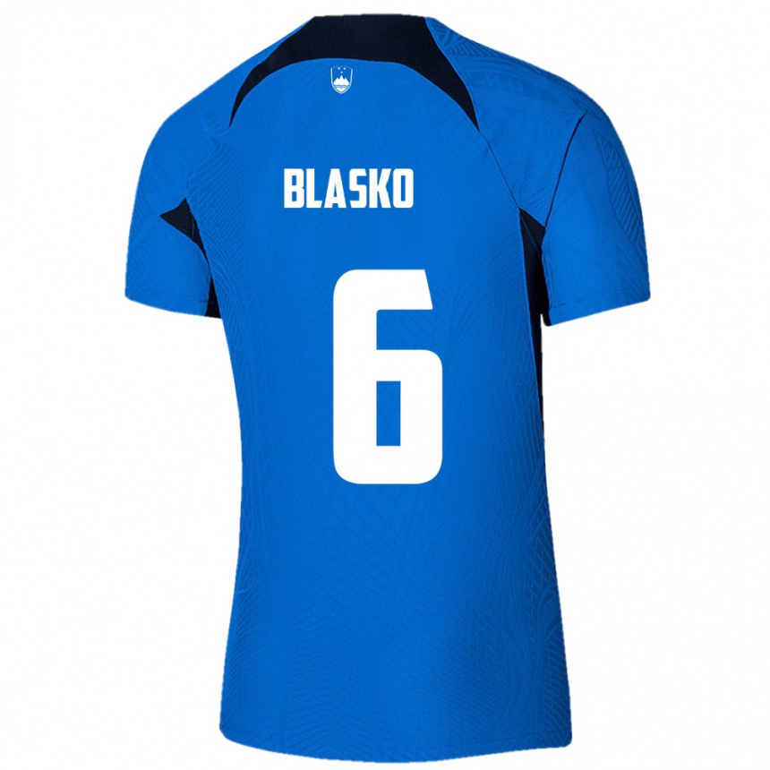 גברים כדורגל סלובניה Svit Blasko #6 כְּחוֹל הרחק ג'רזי 24-26