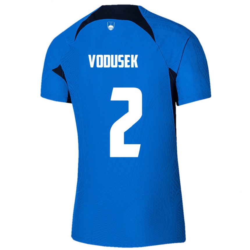 גברים כדורגל סלובניה Luka Vodusek #2 כְּחוֹל הרחק ג'רזי 24-26
