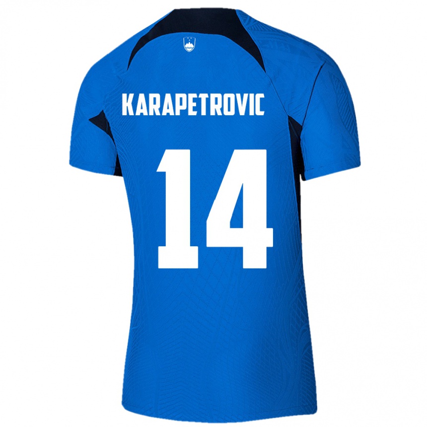 גברים כדורגל סלובניה Luka Karapetrovic #14 כְּחוֹל הרחק ג'רזי 24-26