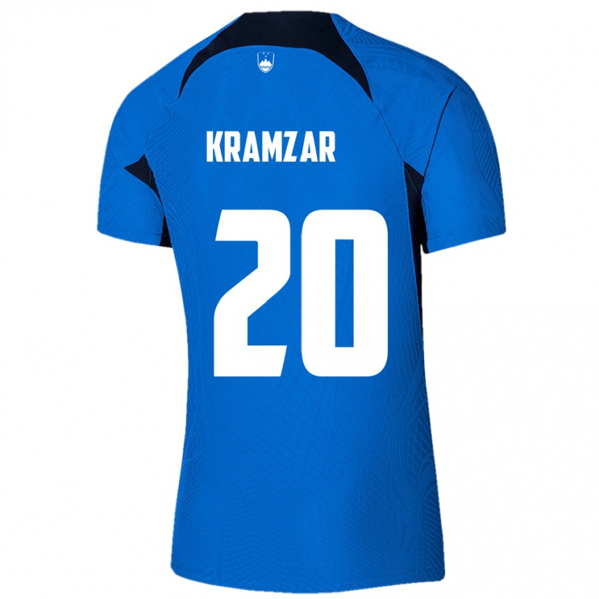 גברים כדורגל סלובניה Zara Kramžar #20 כְּחוֹל הרחק ג'רזי 24-26