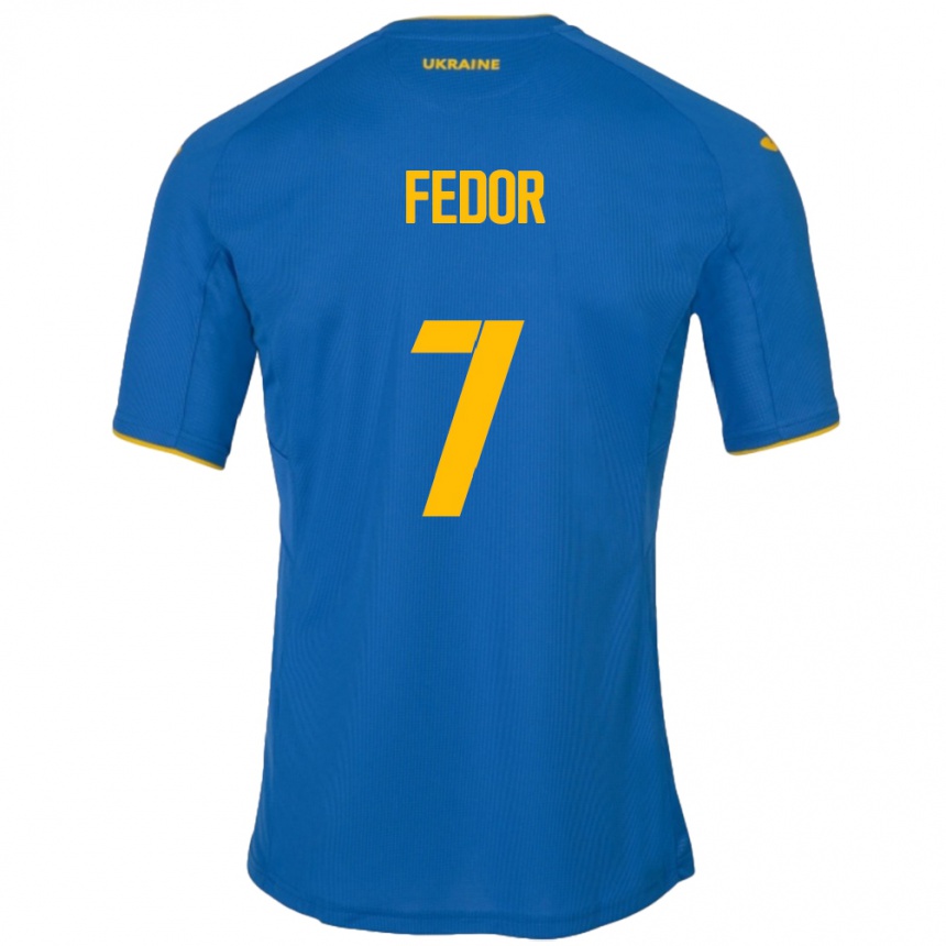 גברים כדורגל אוקראינה Oleg Fedor #7 כְּחוֹל הרחק ג'רזי 24-26