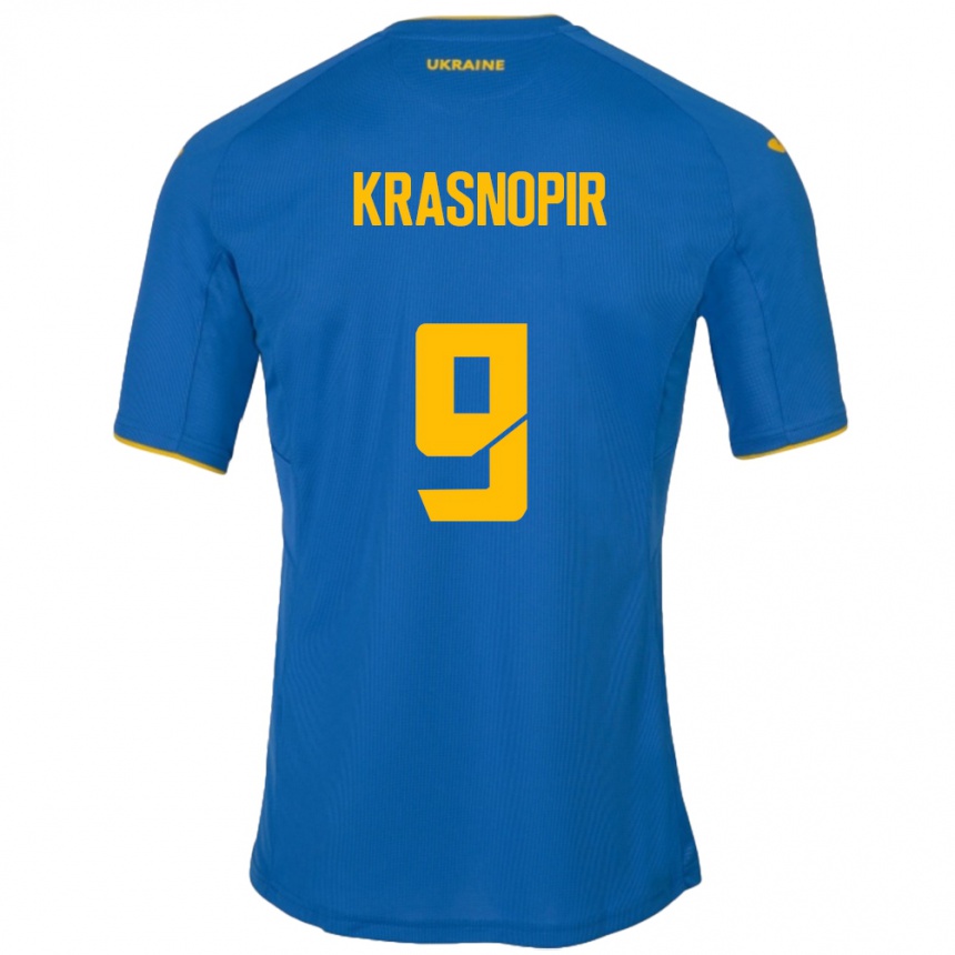 גברים כדורגל אוקראינה Igor Krasnopir #9 כְּחוֹל הרחק ג'רזי 24-26