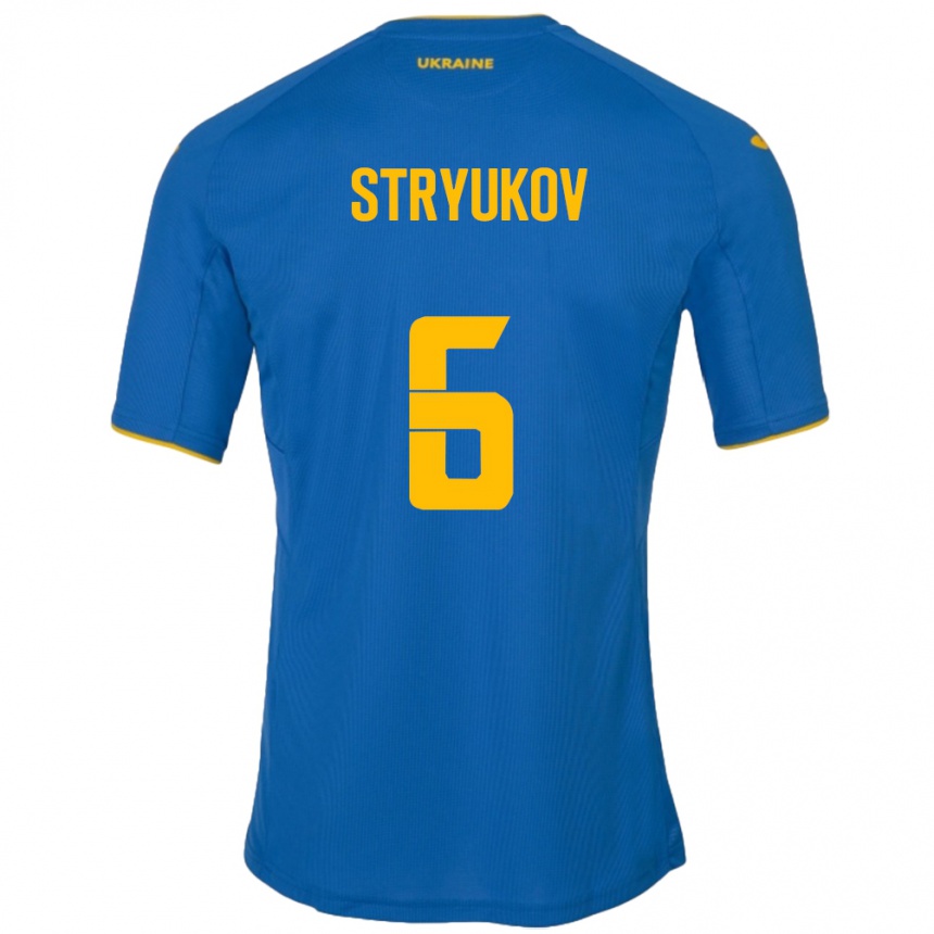 גברים כדורגל אוקראינה Maksym Stryukov #6 כְּחוֹל הרחק ג'רזי 24-26