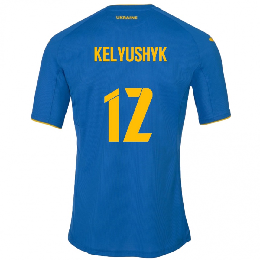 גברים כדורגל אוקראינה Darya Kelyushyk #12 כְּחוֹל הרחק ג'רזי 24-26