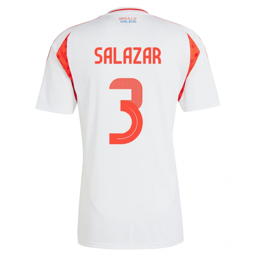 גברים כדורגל צ'ילה Yahir Salazar #3 לבן הרחק ג'רזי 24-26