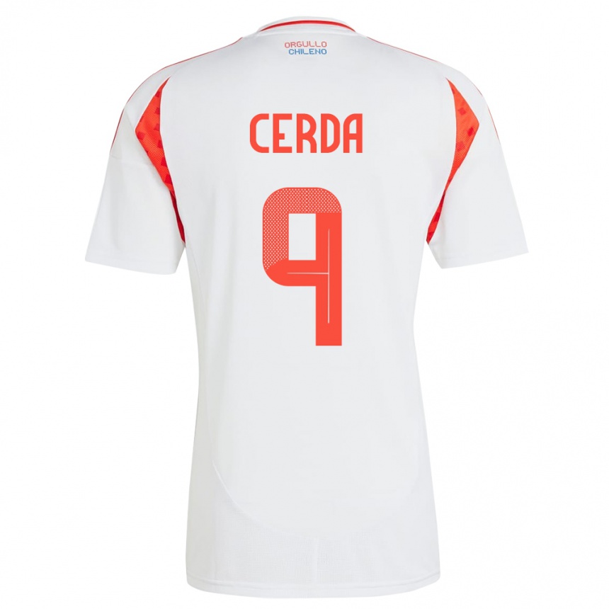 גברים כדורגל צ'ילה Axel Cerda #9 לבן הרחק ג'רזי 24-26