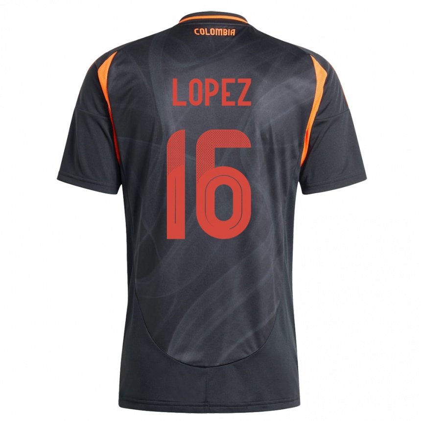 גברים כדורגל קולומביה William López #16 שָׁחוֹר הרחק ג'רזי 24-26