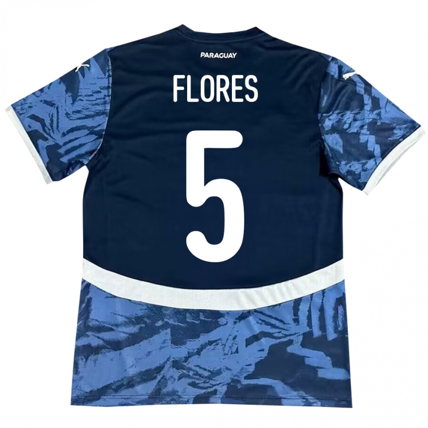 גברים כדורגל פרגוואי Gilberto Flores #5 כְּחוֹל הרחק ג'רזי 24-26