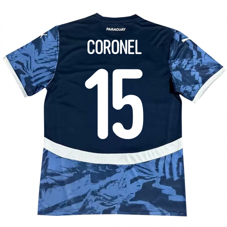 גברים כדורגל פרגוואי Éver Coronel #15 כְּחוֹל הרחק ג'רזי 24-26