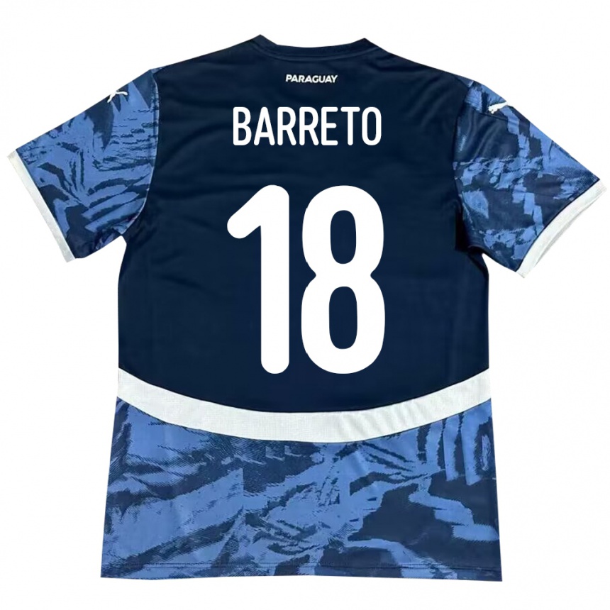 גברים כדורגל פרגוואי Liz Barreto #18 כְּחוֹל הרחק ג'רזי 24-26