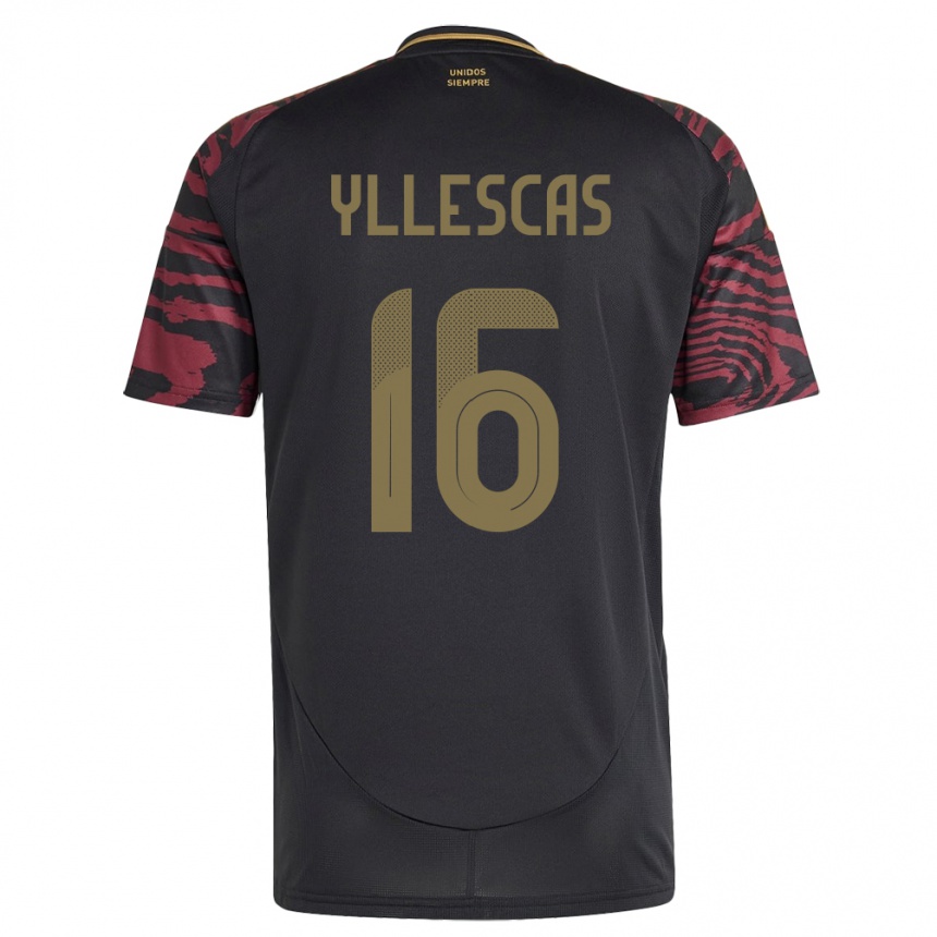 גברים כדורגל פרו Jhosenffer Yllescas #16 שָׁחוֹר הרחק ג'רזי 24-26