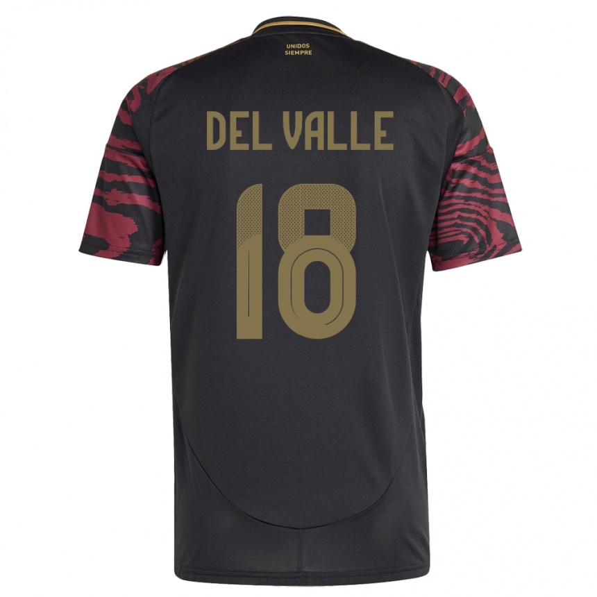 גברים כדורגל פרו Yamir Del Valle #18 שָׁחוֹר הרחק ג'רזי 24-26