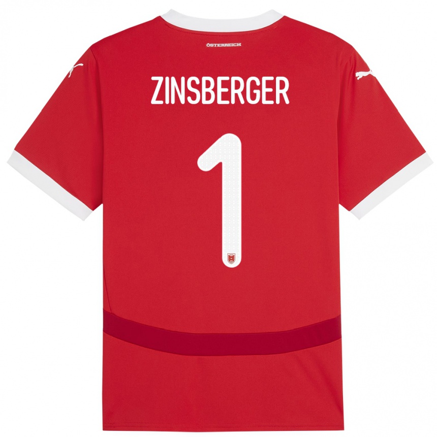 נשים כדורגל אוסטריה Manuela Zinsberger #1 אָדוֹם ג'רזי ביתית 24-26