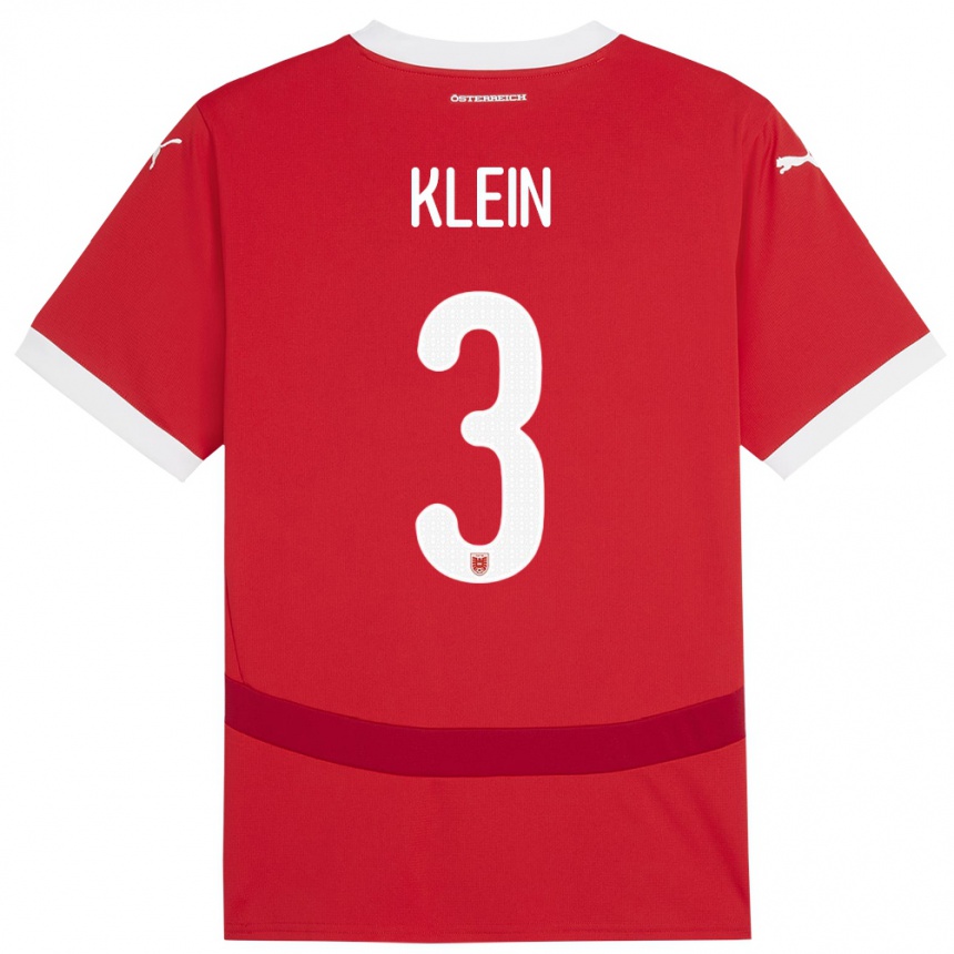 נשים כדורגל אוסטריה Jennifer Klein #3 אָדוֹם ג'רזי ביתית 24-26