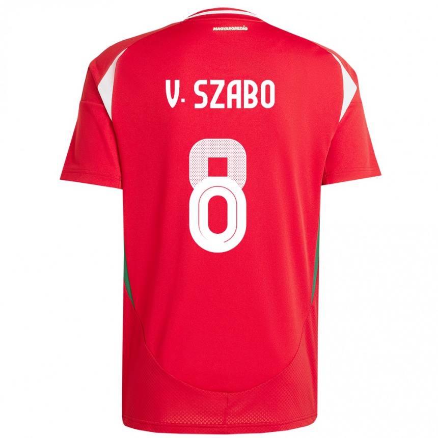 נשים כדורגל הונגריה Viktória Szabó #8 אָדוֹם ג'רזי ביתית 24-26