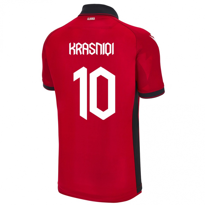 נשים כדורגל אלבניה Qëndresa Krasniqi #10 אָדוֹם ג'רזי ביתית 24-26