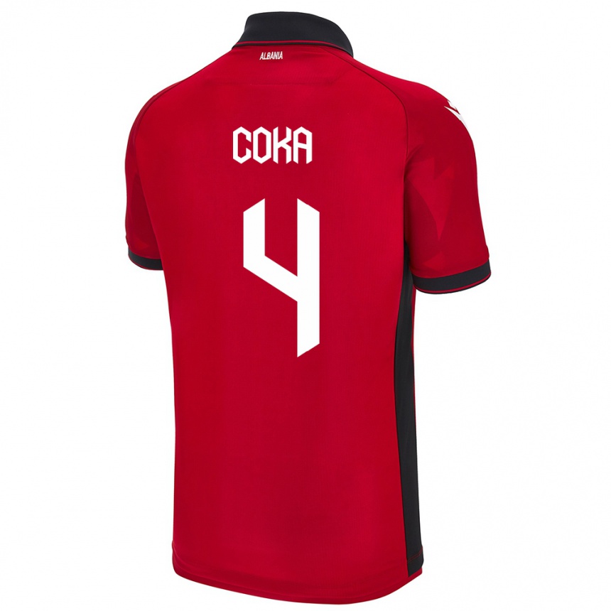 נשים כדורגל אלבניה Jehona Coka #4 אָדוֹם ג'רזי ביתית 24-26