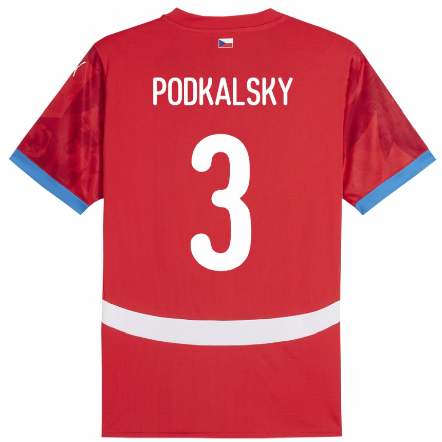 נשים כדורגל צ'כיה Jakub Podkalsky #3 אָדוֹם ג'רזי ביתית 24-26