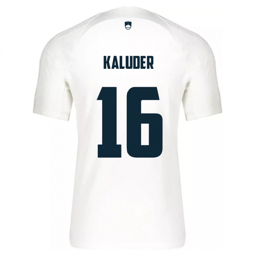 נשים כדורגל סלובניה Grega Kaluder #16 לבן ג'רזי ביתית 24-26