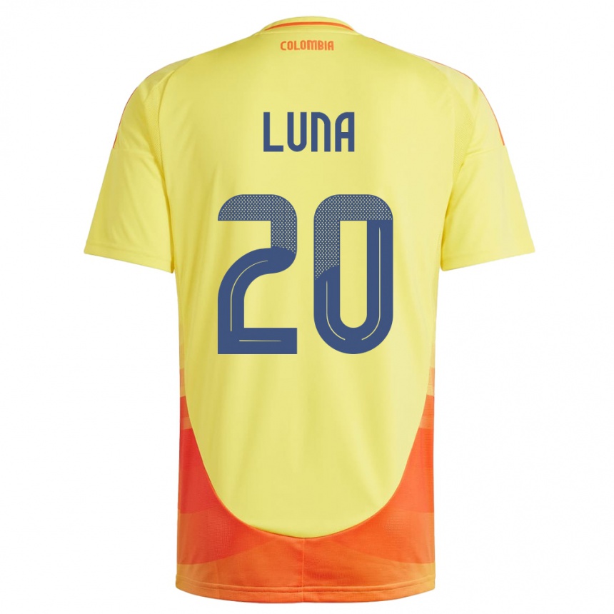 נשים כדורגל קולומביה Daniel Luna #20 צהוב ג'רזי ביתית 24-26