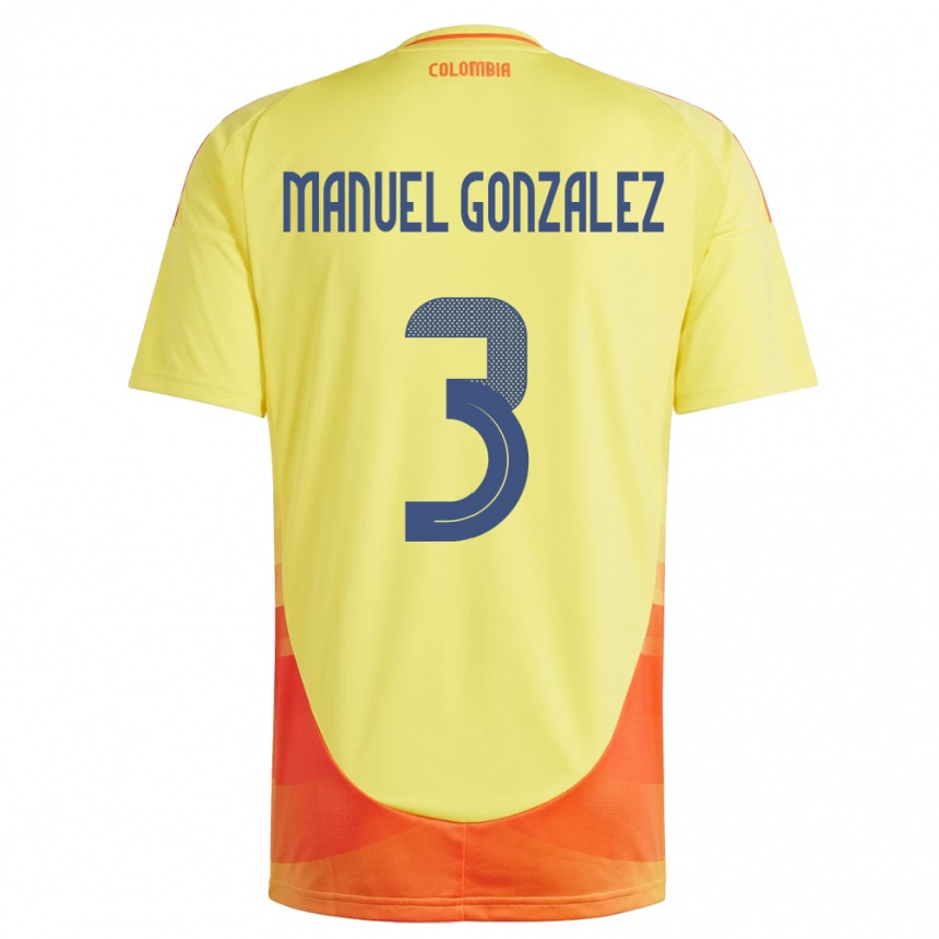 נשים כדורגל קולומביה Carlos Manuel González #3 צהוב ג'רזי ביתית 24-26