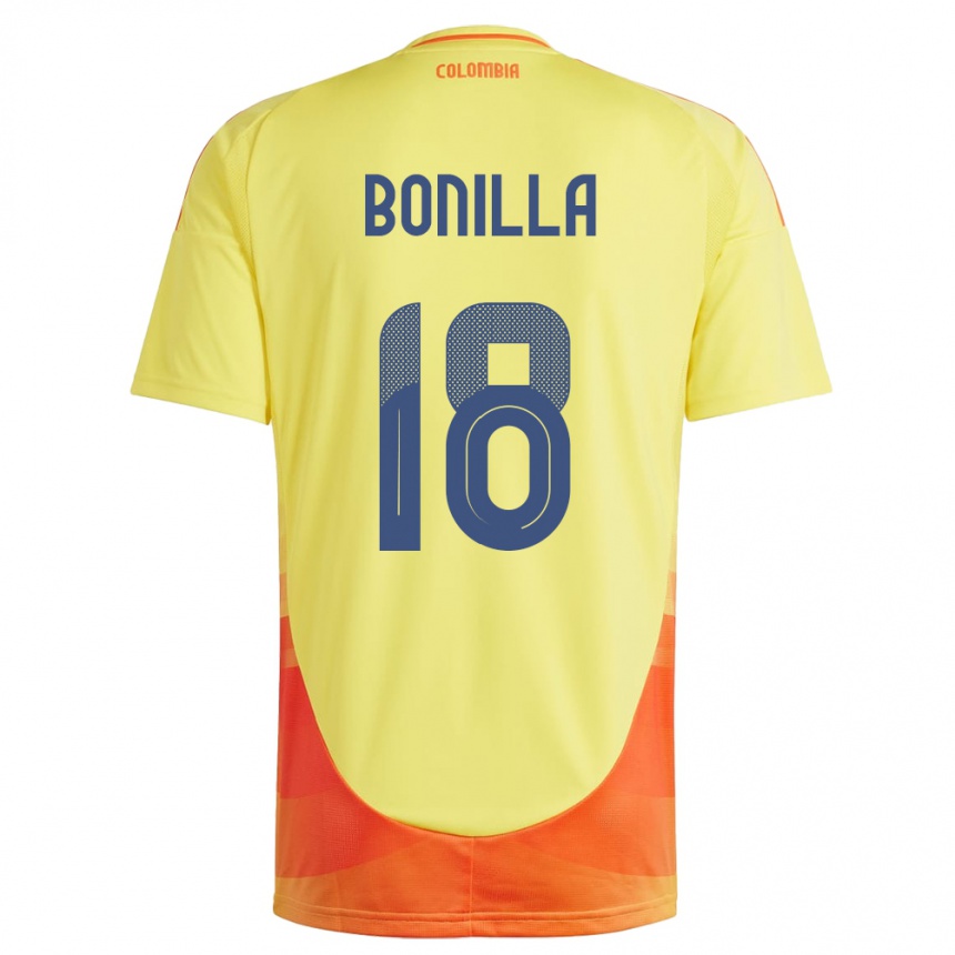 נשים כדורגל קולומביה Wendy Bonilla #18 צהוב ג'רזי ביתית 24-26