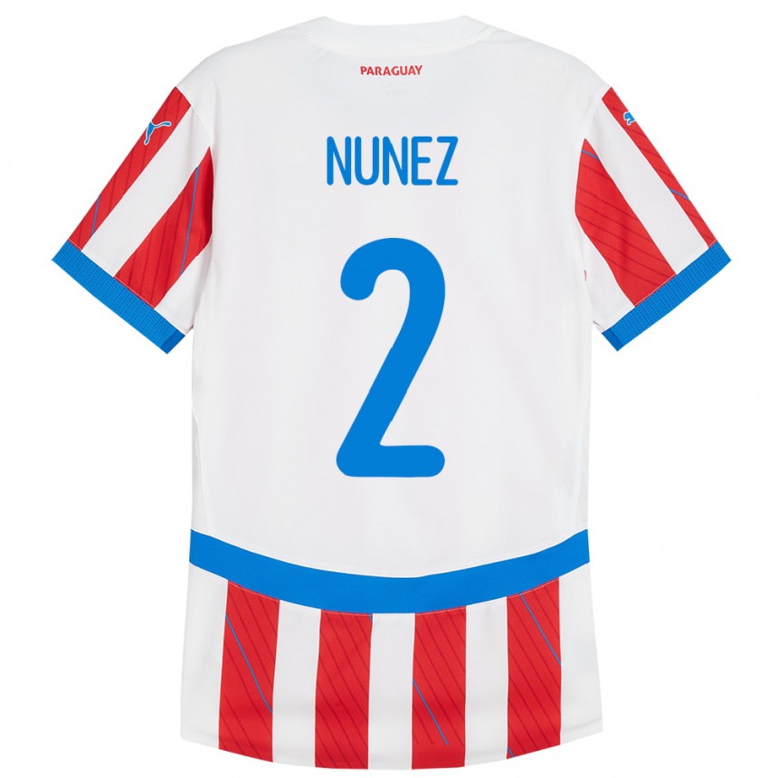 נשים כדורגל פרגוואי Alan Núñez #2 לבן אדום ג'רזי ביתית 24-26