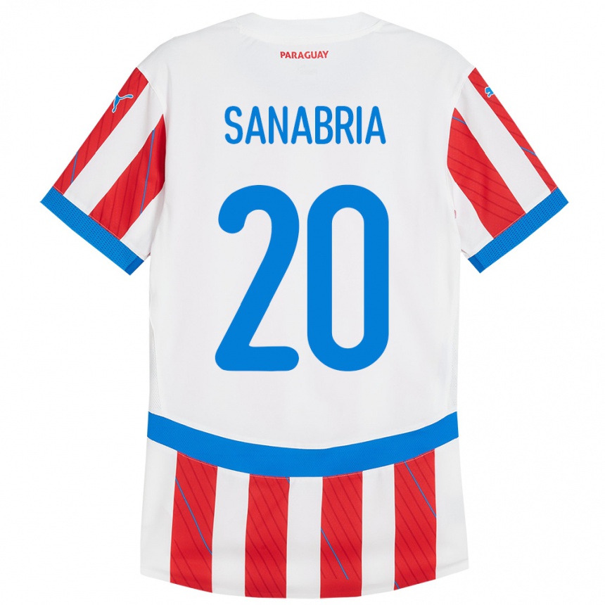 נשים כדורגל פרגוואי Tobías Sanabria #20 לבן אדום ג'רזי ביתית 24-26