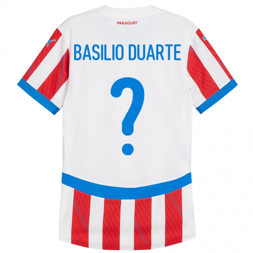 נשים כדורגל פרגוואי Basilio Duarte #0 לבן אדום ג'רזי ביתית 24-26