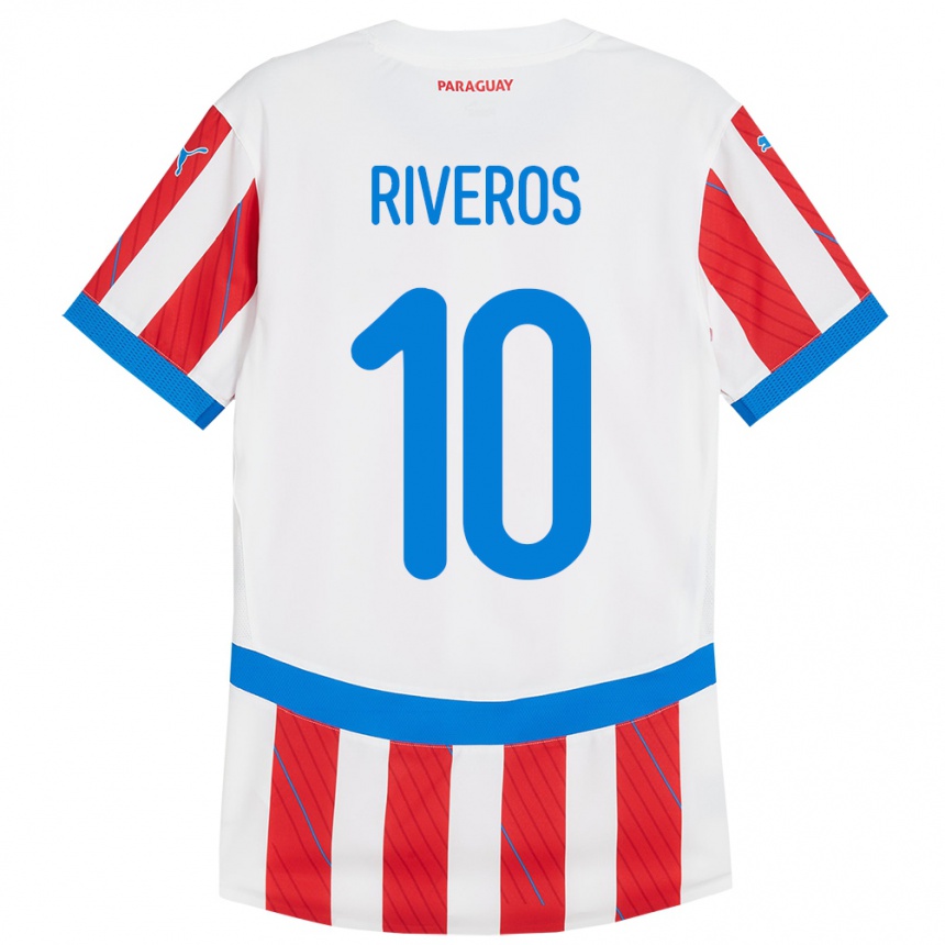 נשים כדורגל פרגוואי Paulo Riveros #10 לבן אדום ג'רזי ביתית 24-26