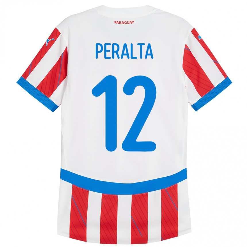 נשים כדורגל פרגוואי Jesús Peralta #12 לבן אדום ג'רזי ביתית 24-26