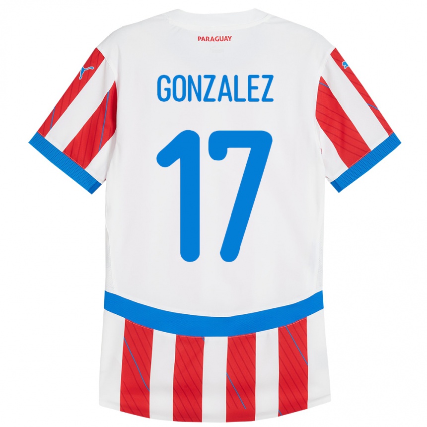 נשים כדורגל פרגוואי Lourdes González #17 לבן אדום ג'רזי ביתית 24-26