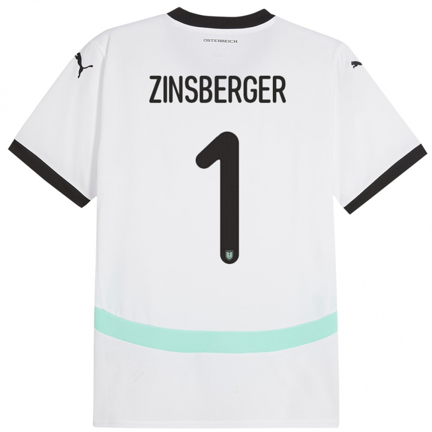 נשים כדורגל אוסטריה Manuela Zinsberger #1 לבן הרחק ג'רזי 24-26