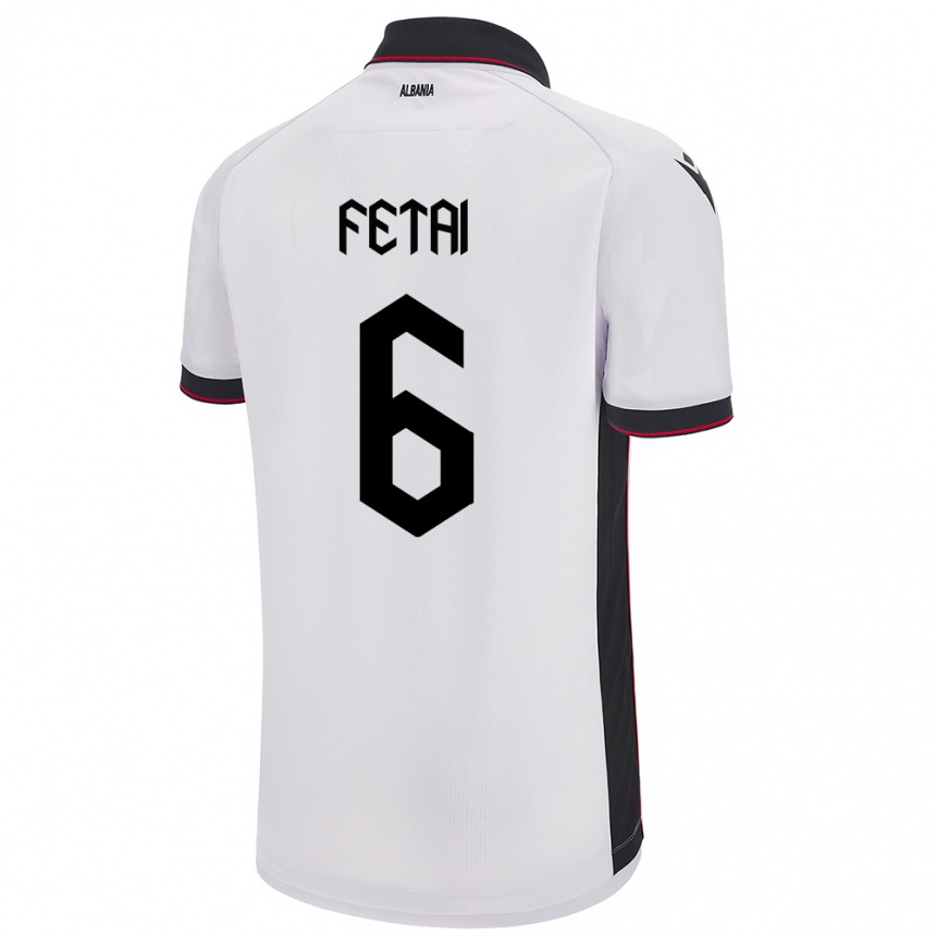 נשים כדורגל אלבניה Feta Fetai #6 לבן הרחק ג'רזי 24-26