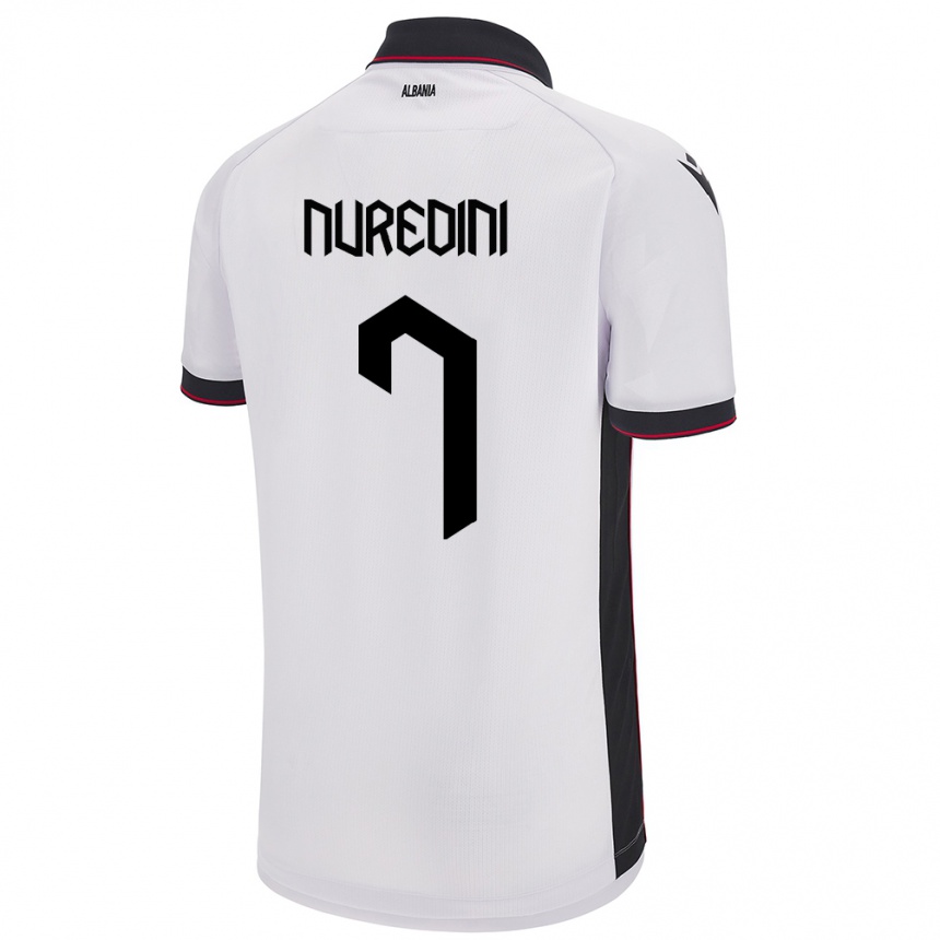 נשים כדורגל אלבניה Joi Nuredini #7 לבן הרחק ג'רזי 24-26
